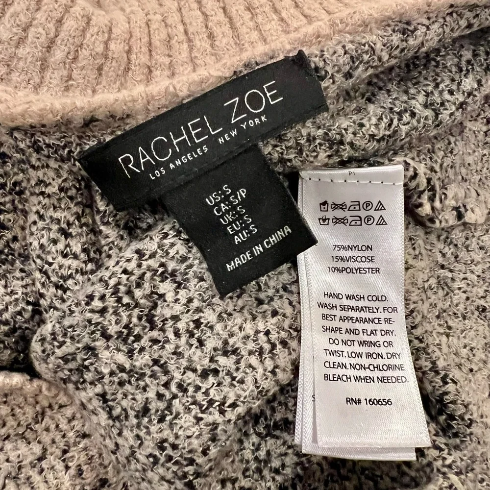 Rachel Zoe Quarter Zip Small Collared Sweater Tan Black - Picture 12 of 13